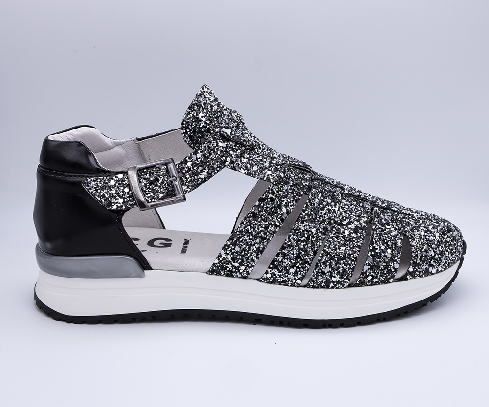 Sandali in glitter  colore nero con fodera in pelle
