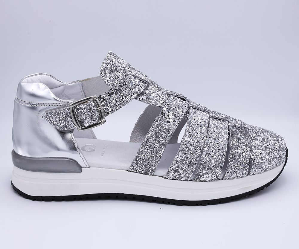 Sandali in glitter  colore argento con fodera in pelle