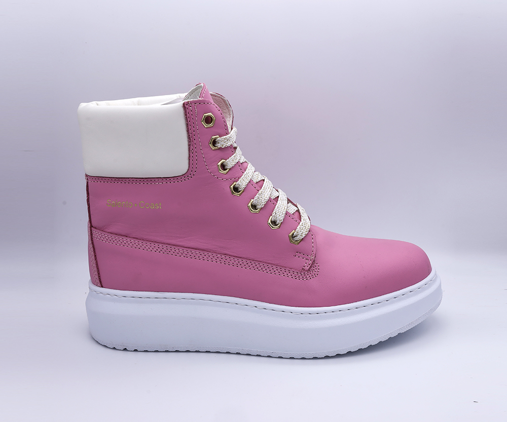 Sneaker in pelle colore rosa/bianco